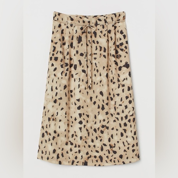 H&M Animal Leopard Print Midi Skirt Satin Waist Tie - Picture 1 of 4